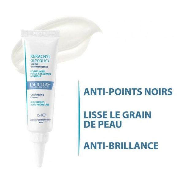 Ducray Keracnyl Glycolic+ crème désincrustante boutons et points noirs 30ml