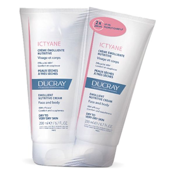 Ducray Ictyane Crème Émolliente nutritive visage et corps lot de 2 x 200 ml