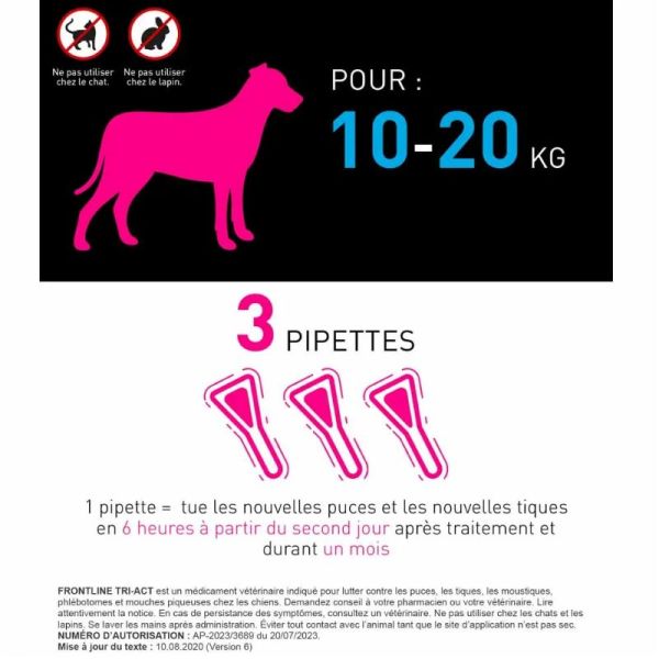 Frontline Tri-act Spot-on chien de 10-20kg 3 pipettes de 2ml