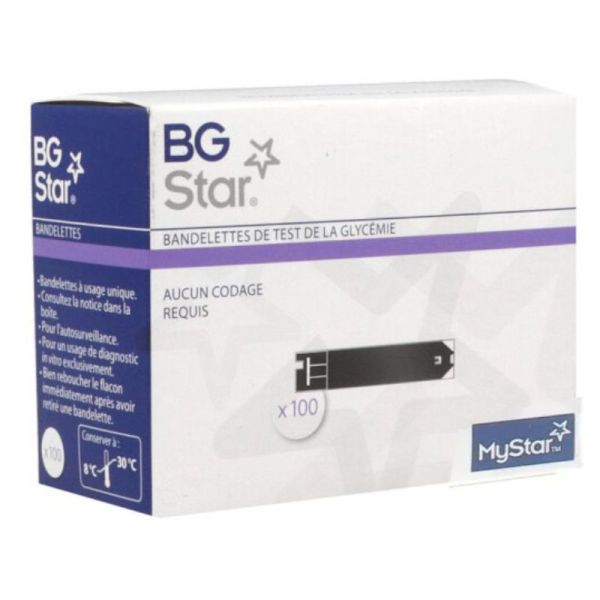 BGStar bandelettes de test de la glycémie boîte de 100 bandelettes