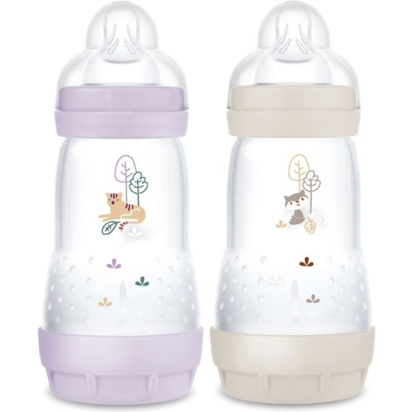 Mam  Lot de 2 biberon Easy Start anti colique Lilas et Sable 2  x 260 ml