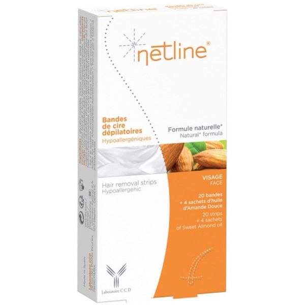 Netline 20 bandes de cire dépilatoire corps + 4 sachets d'huile d'amande douce