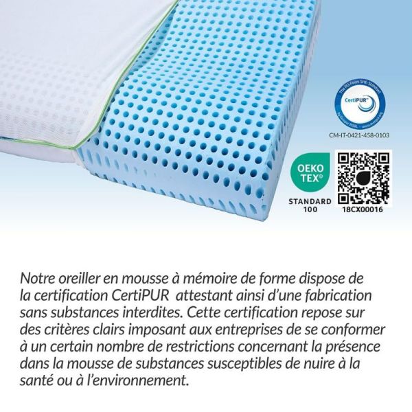 Biosynex MEMOCERVICAL oreiller ergonomique rectangulaire à mémoire de forme 40 x 60cm