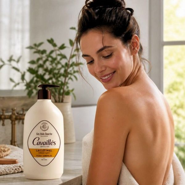 Cavaillès gel bain douche peaux sensibles lait & miel 1 litre