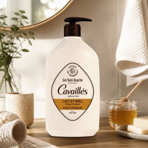 Cavaillès gel bain douche peaux sensibles lait & miel 1 litre