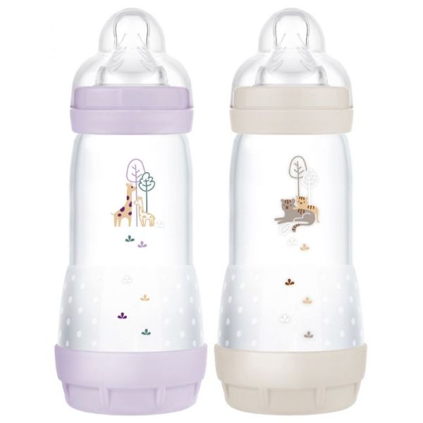 Mam 2 Biberons Easy Start 320 ml 4 Mois et + Débit 3 Lilas Sable