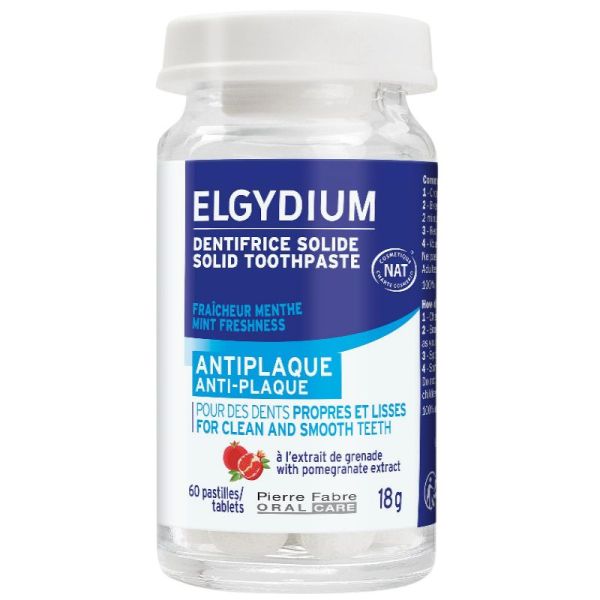 Elgydium dentifrice solide anti plaque 60 pastilles