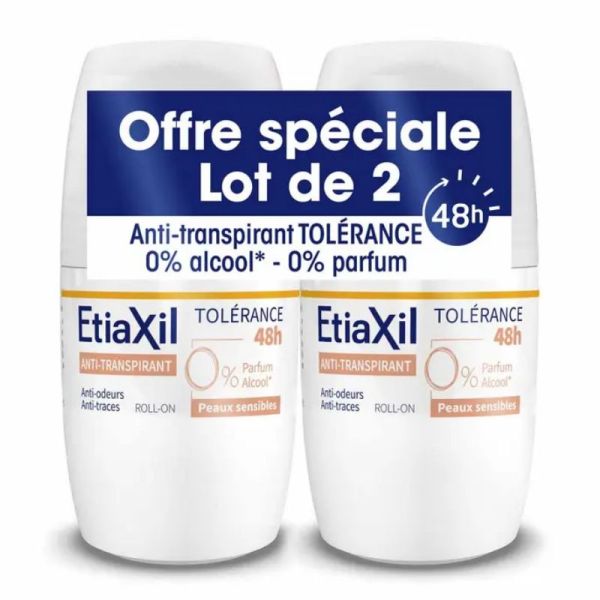 Etiaxil anti-transpirant déodorant Roll-on 48H Tolérance peaux sensibles 2x50ml