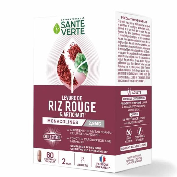 Sante Verte Levure riz rouge & artichaut cholestérol 60 comprimés