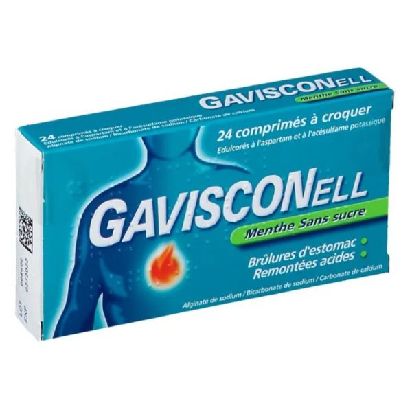 Gavisconell menthe sans sucre brûlures d'estomac et remontées acides 24 comprimé à croquer