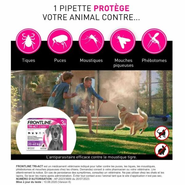 Frontline Tri-act Spot-on chien de 20-40kg 3 pipettes de 4ml