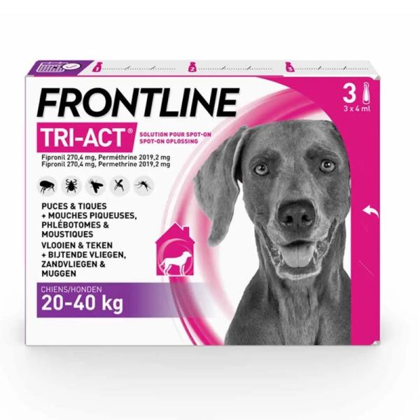 Frontline Tri-act Spot-on chien de 20-40kg 3 pipettes de 4ml