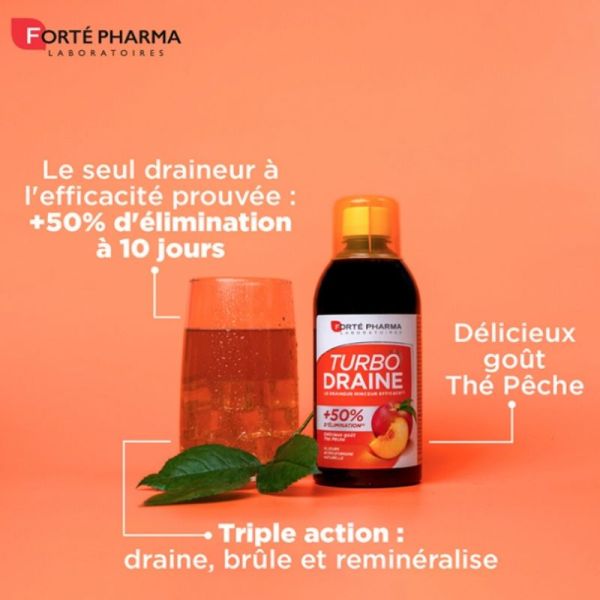 Forte Pharma Turbodraine solution buvable goût thé vert pêche 2x500ml