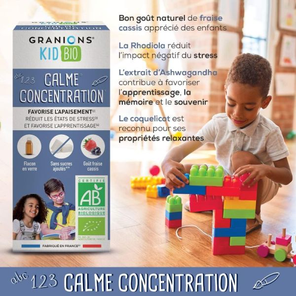 Granions Kid Bio calme concentration solution buvable aux plantes goût fraise cassis 125ml