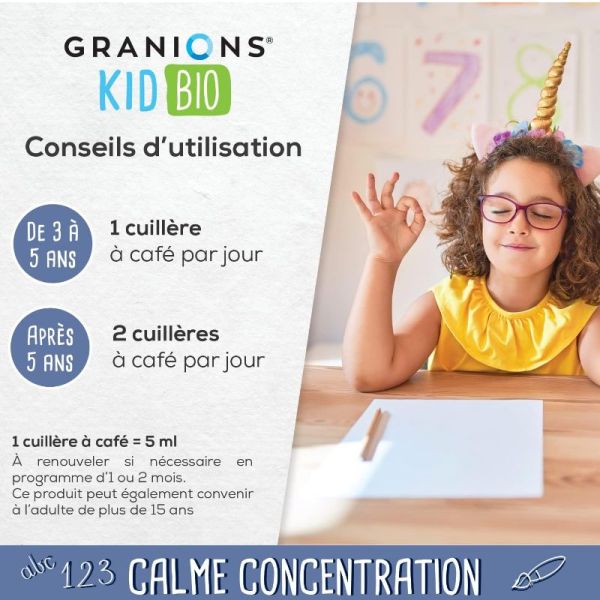 Granions Kid Bio calme concentration solution buvable aux plantes goût fraise cassis 125ml
