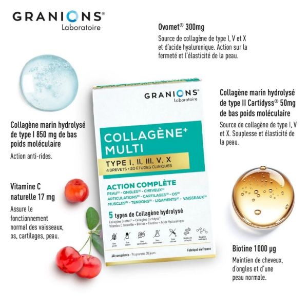 Granions Collagène + Multi Type I, II, III, V,  60 comprimés sécables