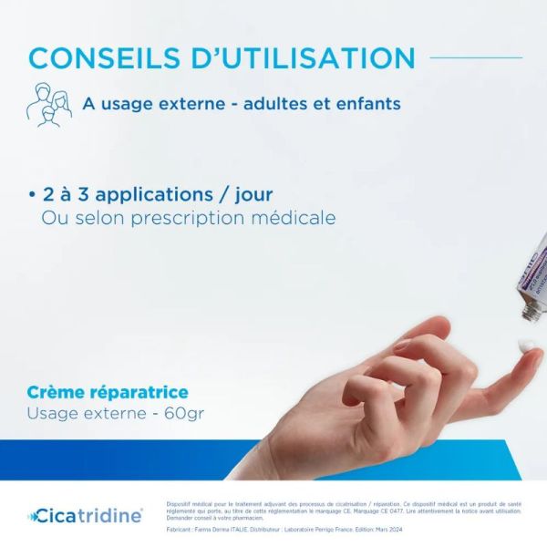 Perrigo Cicatridine acide hyaluronique crème réparatrice et cicatrisante 60g