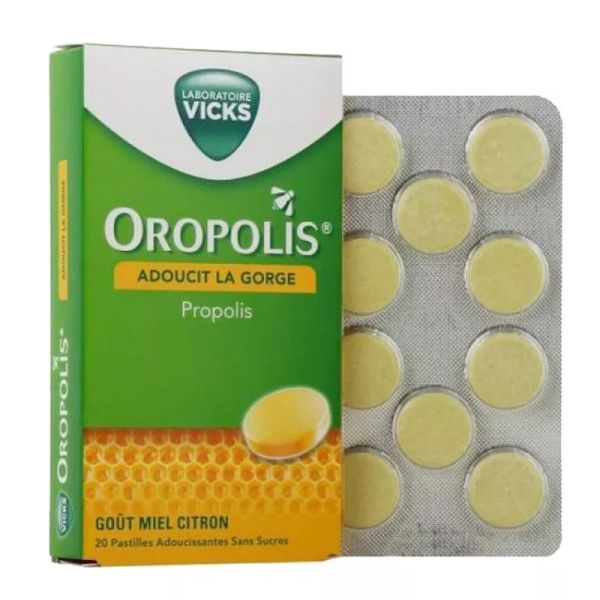 Vicks Oropolis Propolis Coeur Liquide 16 pastilles gout miel
