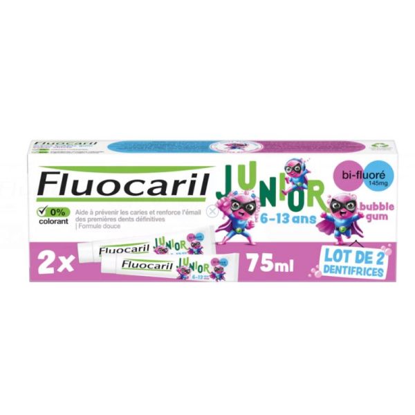 Fluocaril dentifrice gel Junior 6-12 ans Bubble 2x75ml