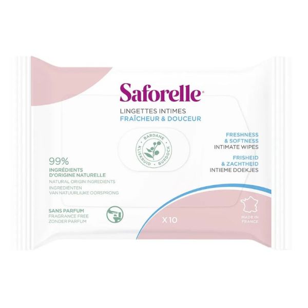 Saforelle Lingettes Intimes Jetables Ultra Douces Format Poche x10