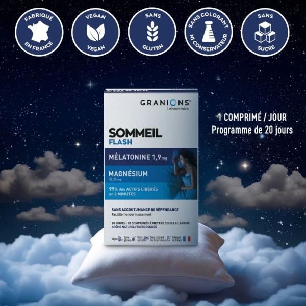 Granions Sommeil Flash mélatonine 20 comprimés sublinguaux