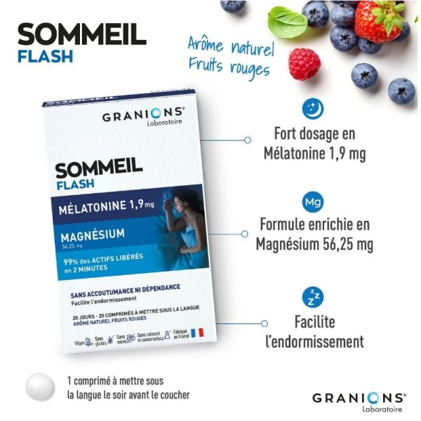 Granions Sommeil Flash mélatonine 20 comprimés sublinguaux