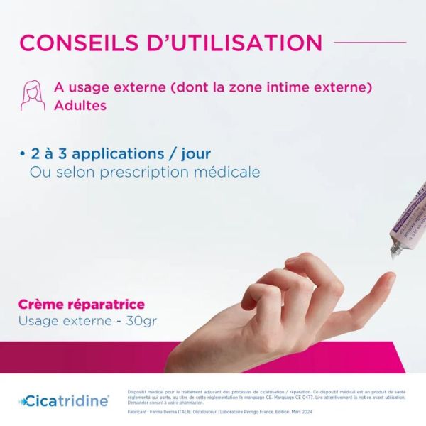 Perrigo Cicatridine crème cicatrisante à l'acide Hyaluronique 30g