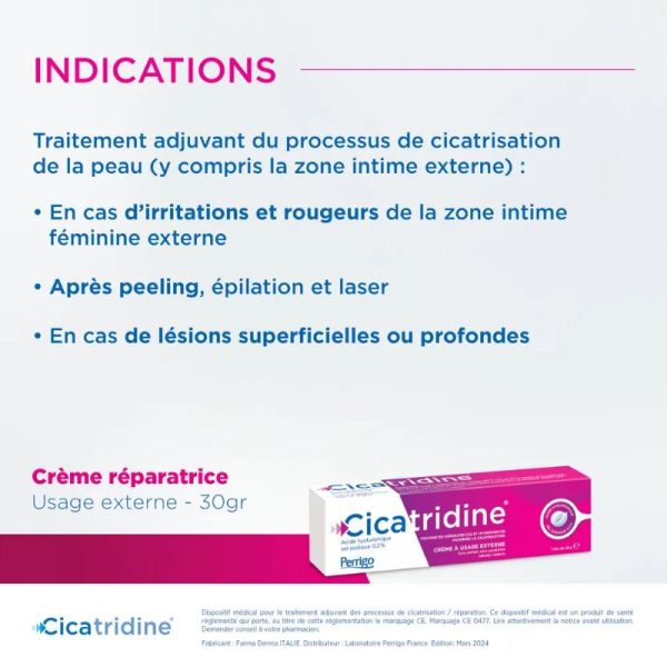 Perrigo Cicatridine crème cicatrisante à l'acide Hyaluronique 30g