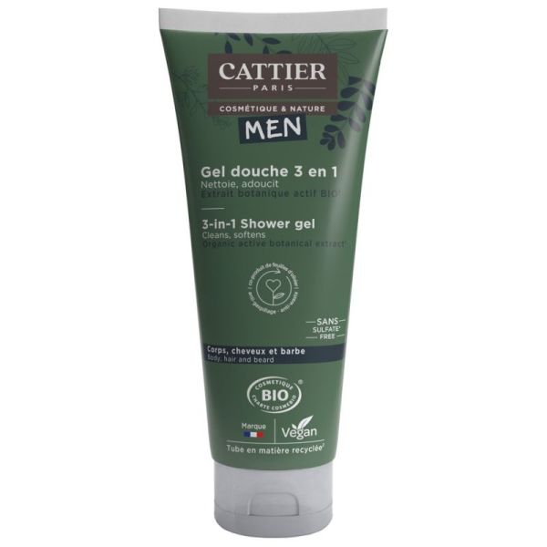 Cattier Men gel douche 3 en 1 Bio 200 ml