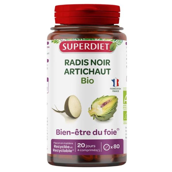 Superdiet radis noir artichaut bio bien être du foie 80 comprimés