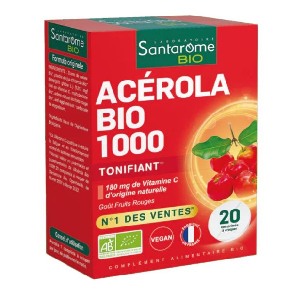 Santarome Acérola Bio 1000 Vitamine C naturelle 20 comprimés à croquer
