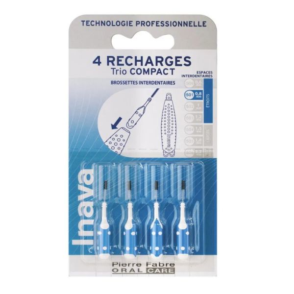 Inava recharges brossettes interdentaires 0.8mm bleu x4