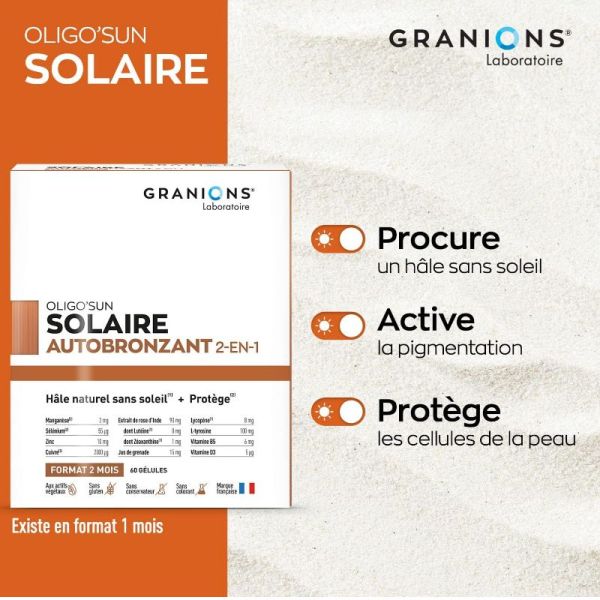 Granions Oligo'Sun autobronzant 2en1 2 mois 60 comprimés