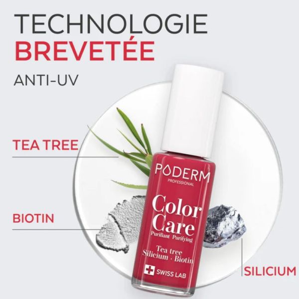 Poderm Color Care vernis à ongles soin et tea tree rouge rose 8ml