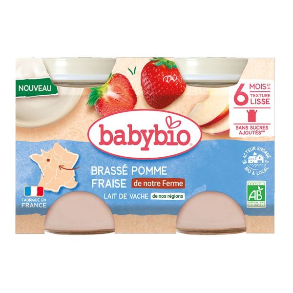 Babybio Brassée Lait Vache Pomme Fraise 2 X 130 g