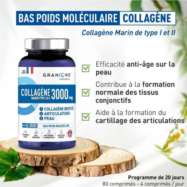 Granions Collagène Marin type I et II 3000 mg 80 comprimés