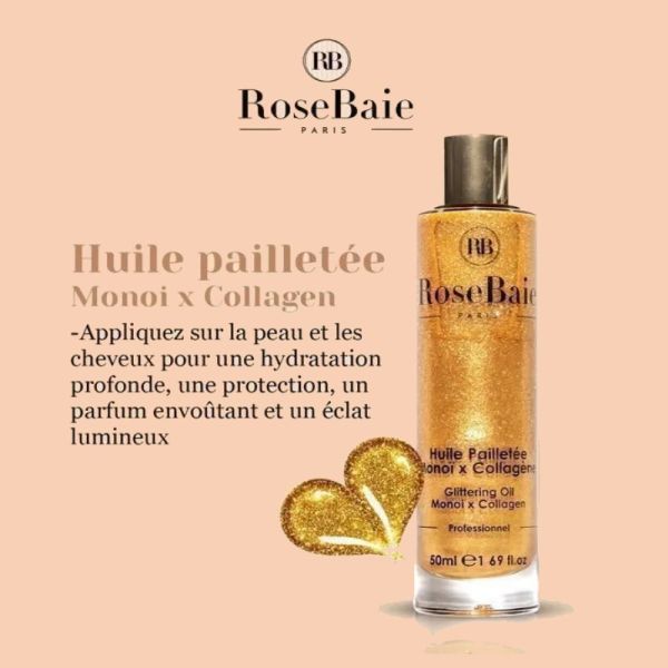 RoseBaie huile pailletée monoï & collagène 50ml