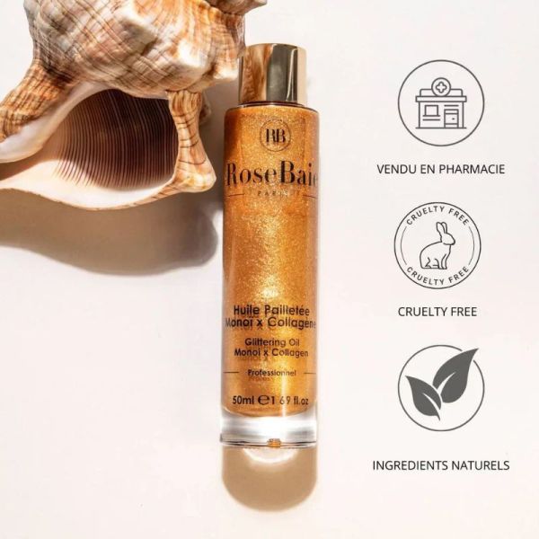 RoseBaie huile pailletée monoï & collagène 50ml