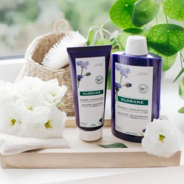 Klorane Centaurée Bio shampoing déjaunissant cheveux gris blonds 400ml