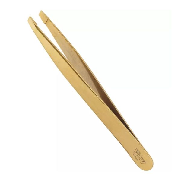 Vitry pince à épiler mors biais inox doré 9 cm