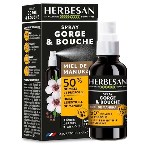Herbesan Miel de Manuka spray gorge et bouche 25 ml