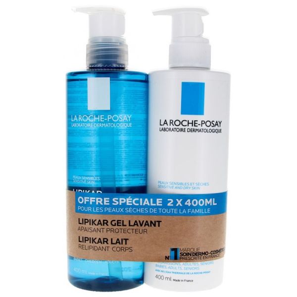 Lipikar Gel Lavant Apaisant Protecteur 400 ml + Lait Relipidant Corps  48H 2x400 ml