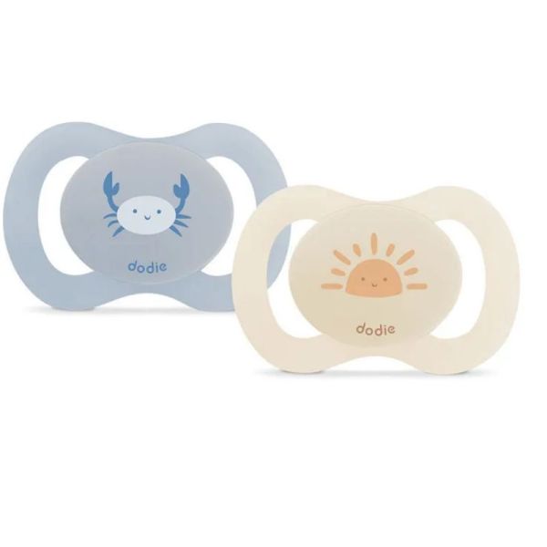 Dodie 2 sucettes anatomiques silicone spécial naissance 0-2 mois Crabe/Soleil