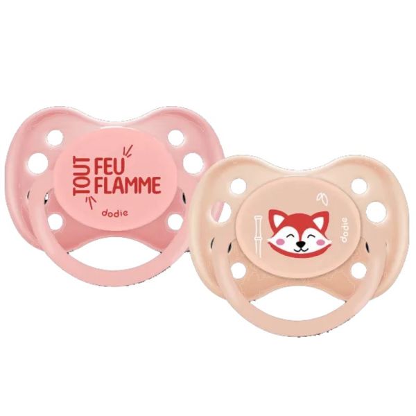Dodie 2 sucettes anatomiques silicone rose Rose/Panda Rouge +6 mois