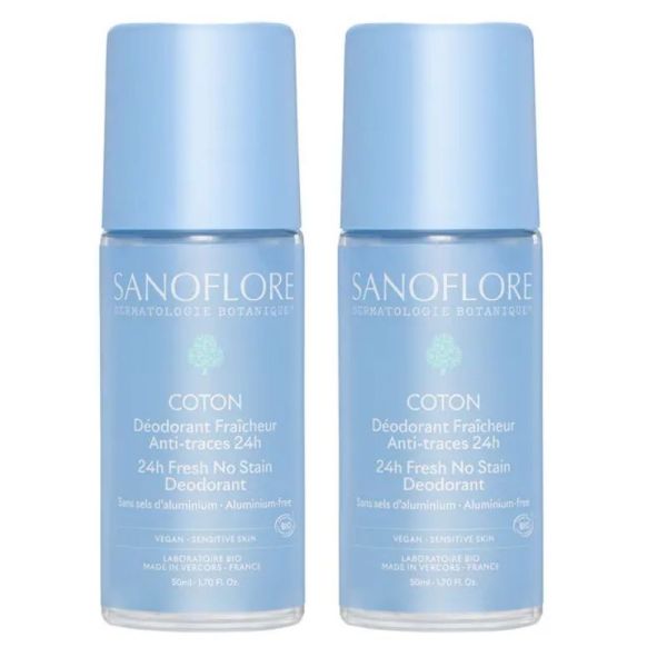 Sanoflore déodorants coton fraîcheur & anti-traces 24h 2x50ml
