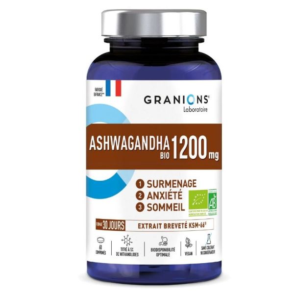 Granions Ashwagandha 1200mg surmenage anxiété sommeil 60 comprimés