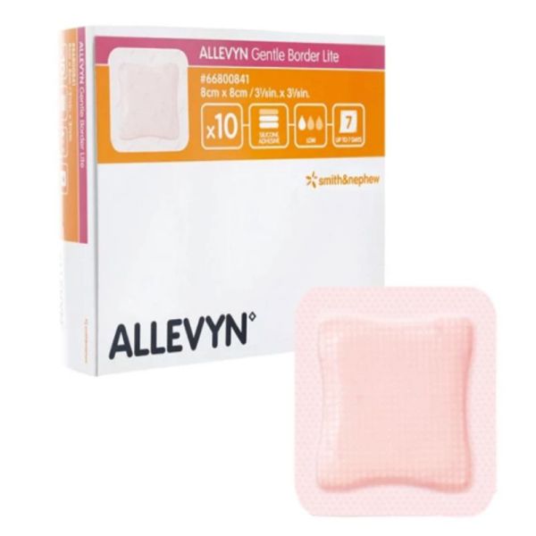 Allevyn Gentle Border Lite Carré pansement adhésif siliconé 8x8 10 pansements
