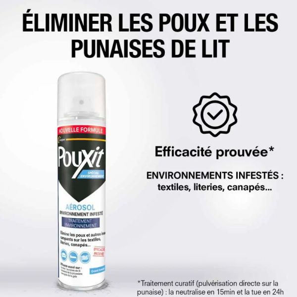 Pouxit Environnement aérosol traitement de l'environnement Infesté 250ml