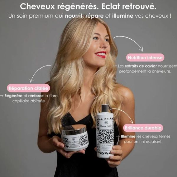RoseBaie shampoing duo Caviar & Kératine anti-âge, réparation intense 500ml