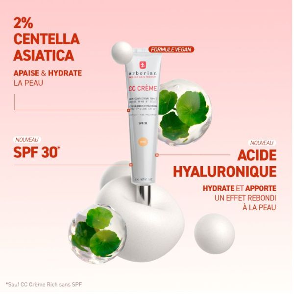 Erborian CC Crème Centella acide hyaluronique soin correcteur SPF30 Doré 40 ml